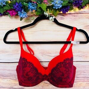Ambrielle Red Black Lace Print Everyday Full Coverage Underwire Bra 38C